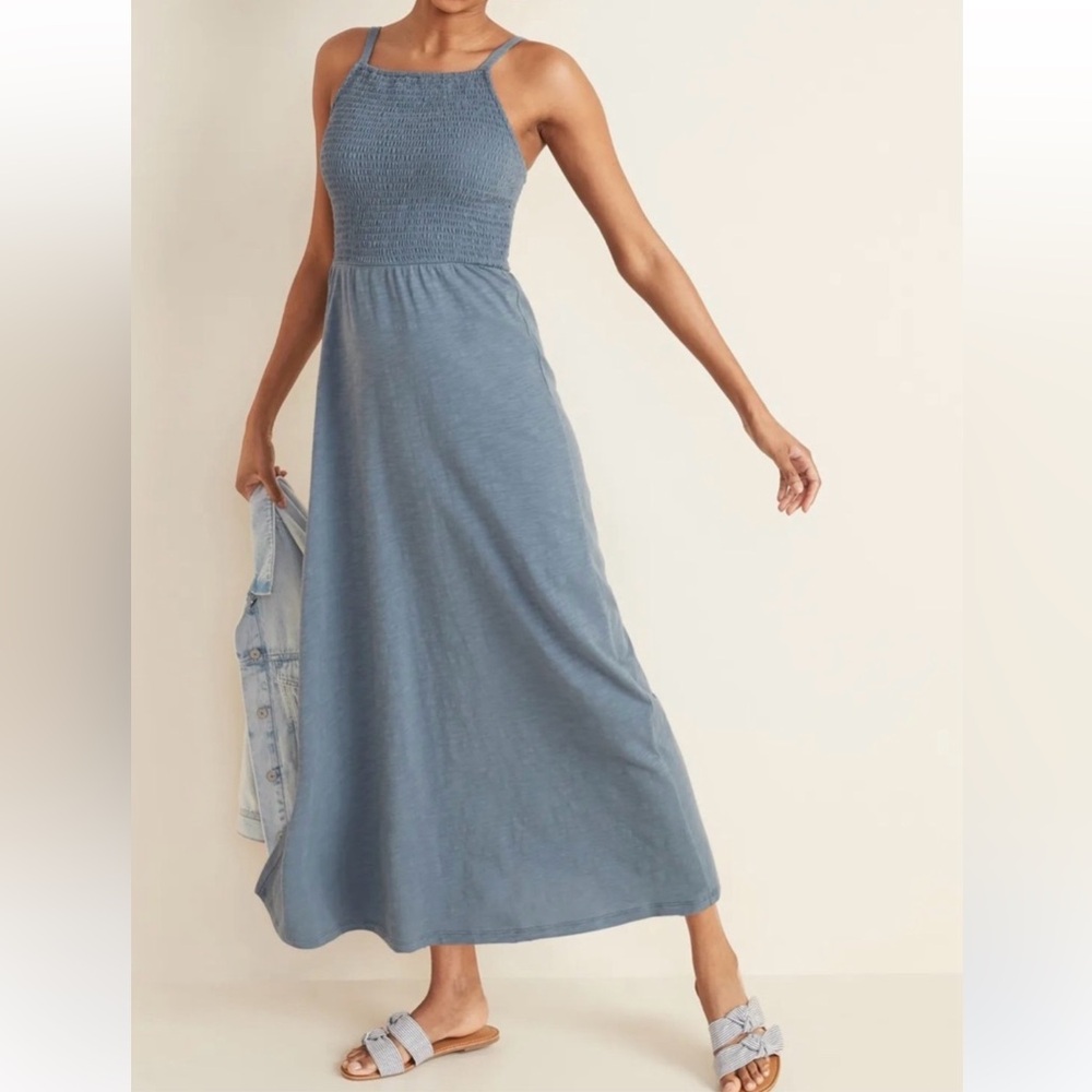 Old Navy Smocked Halter Midi Dress in Dusty Blue